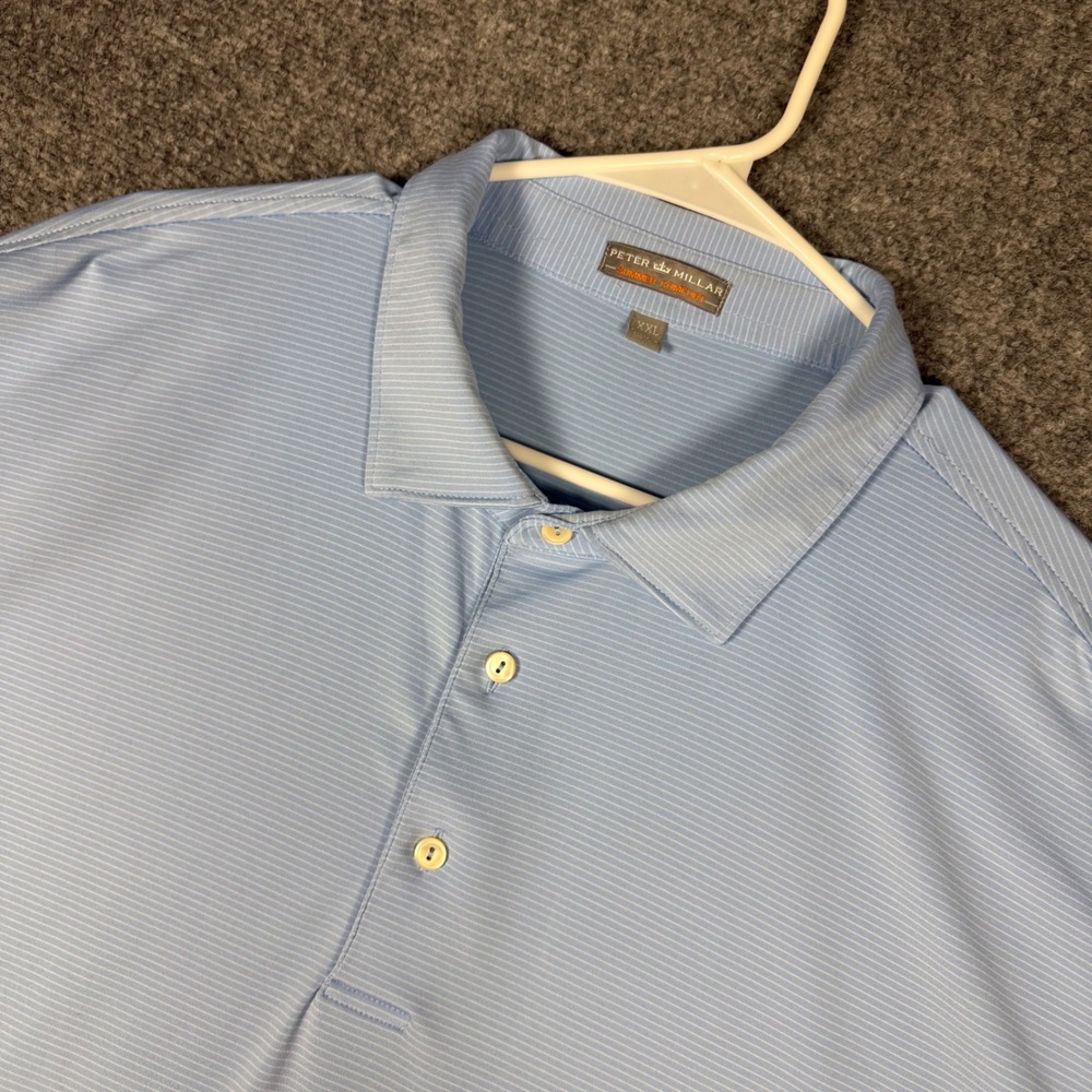 Peter Millar Summer Comfort Polo Shirt Mens XXL Blue‎ Striped Performance Golf